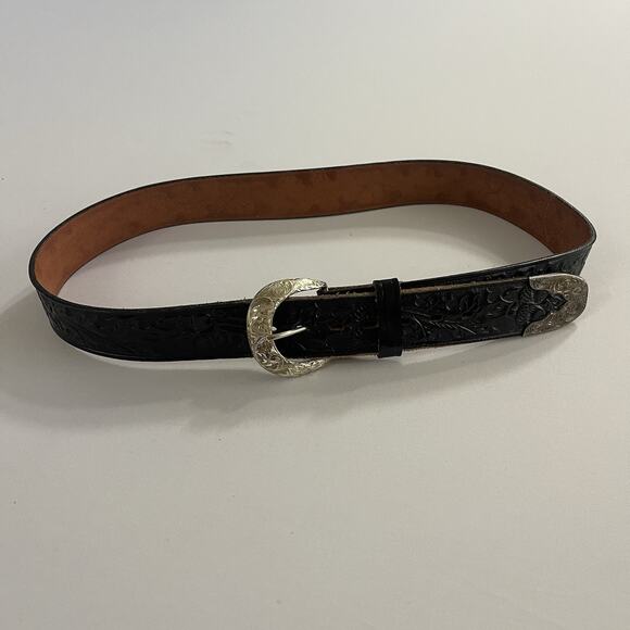 Vintage Hand Tooled Embossed Leather Belt \ - Picture 1 of 8